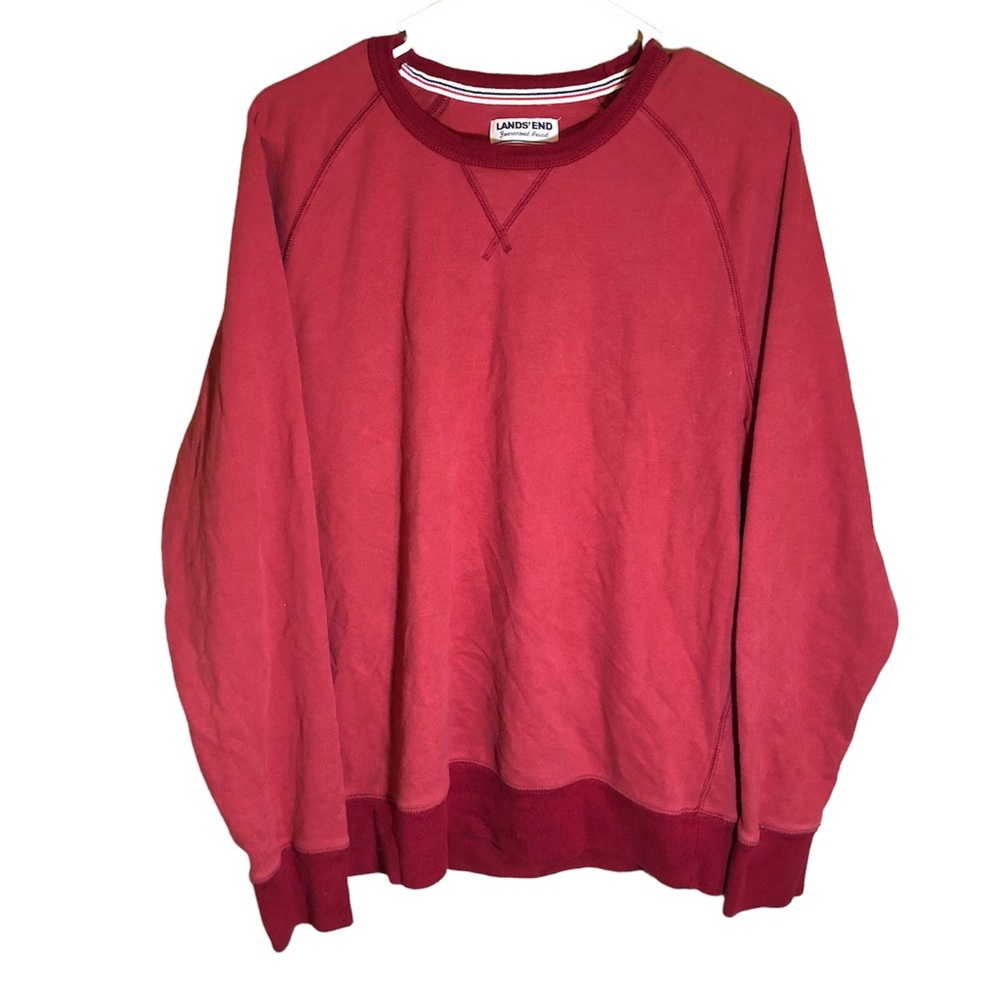 Vintage Men's Red Lands End Crew Neck Sweatshirt Cotton Size Medium